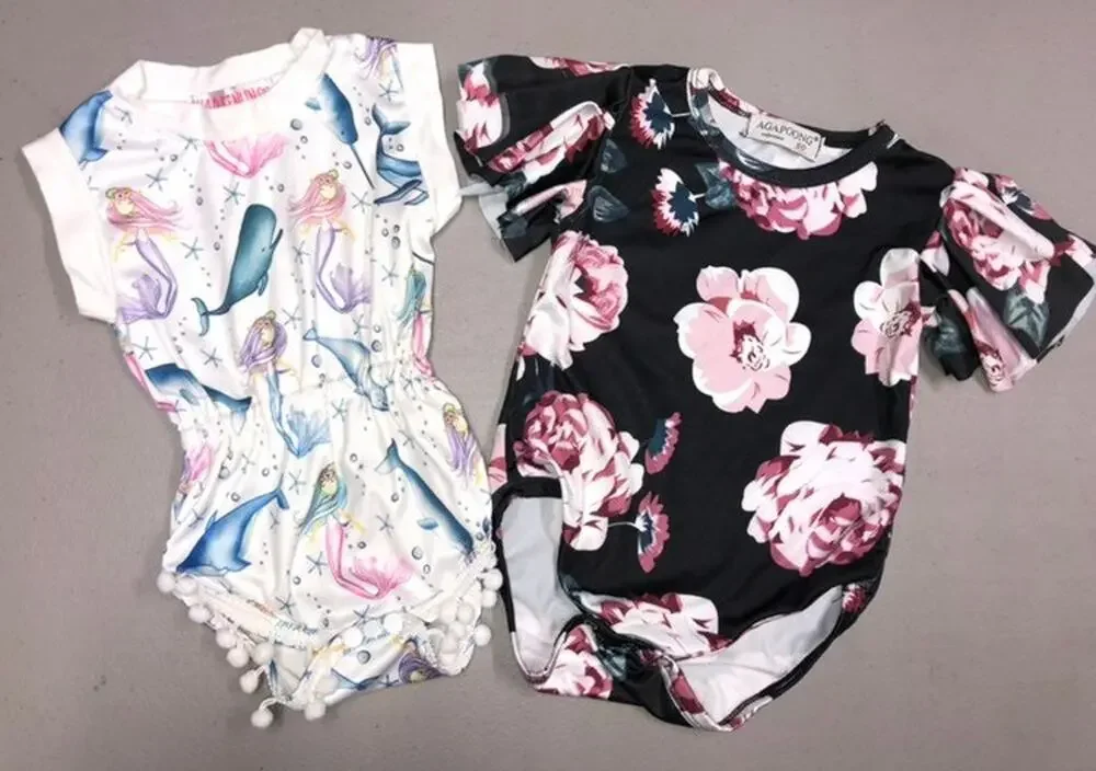 NWOT Lot of 2 Boutique One Piece Baby Girl Rompers 12 months